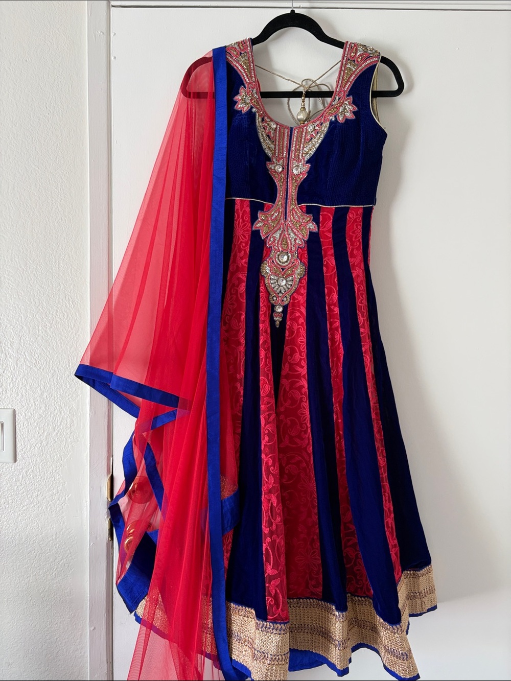 2 piece Indian dress Navy Blue and Red Embellished Women's outfit